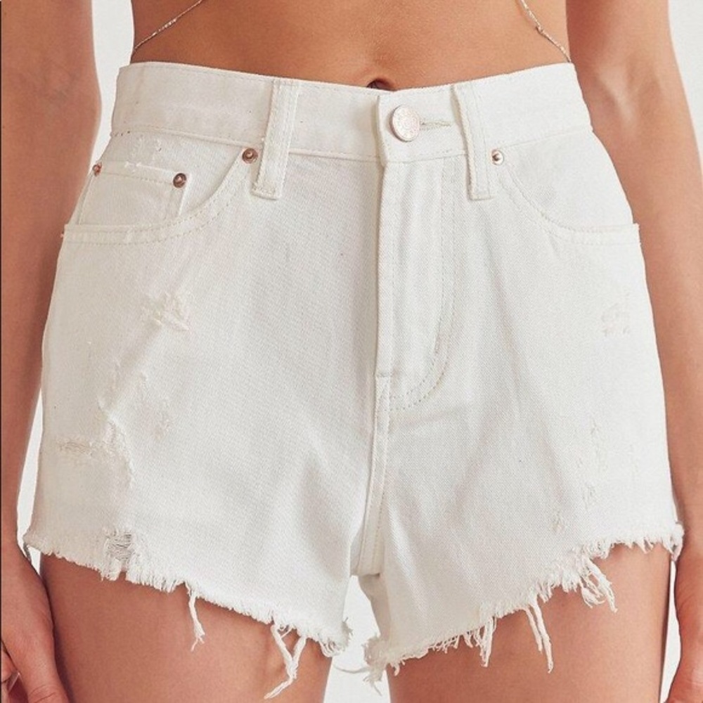 BDG High Rise Distressed Girlfriend Shorts White